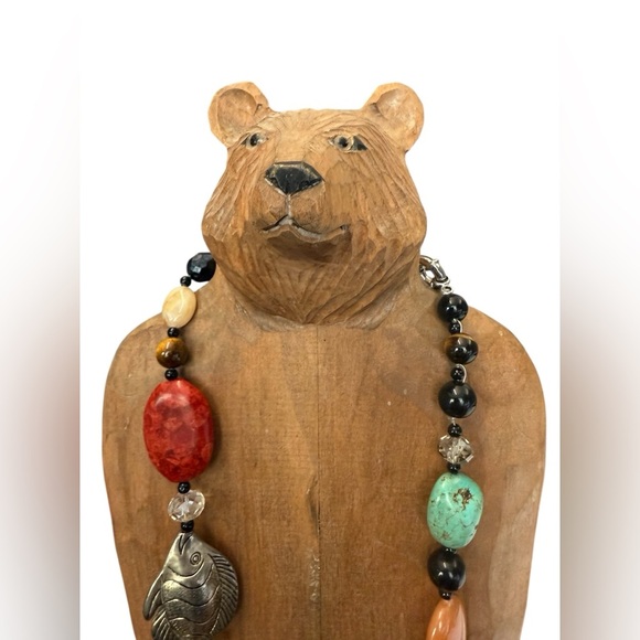 Artisan Beaded hand carved Necklace with Fish Pendant - Picture 5 of 5